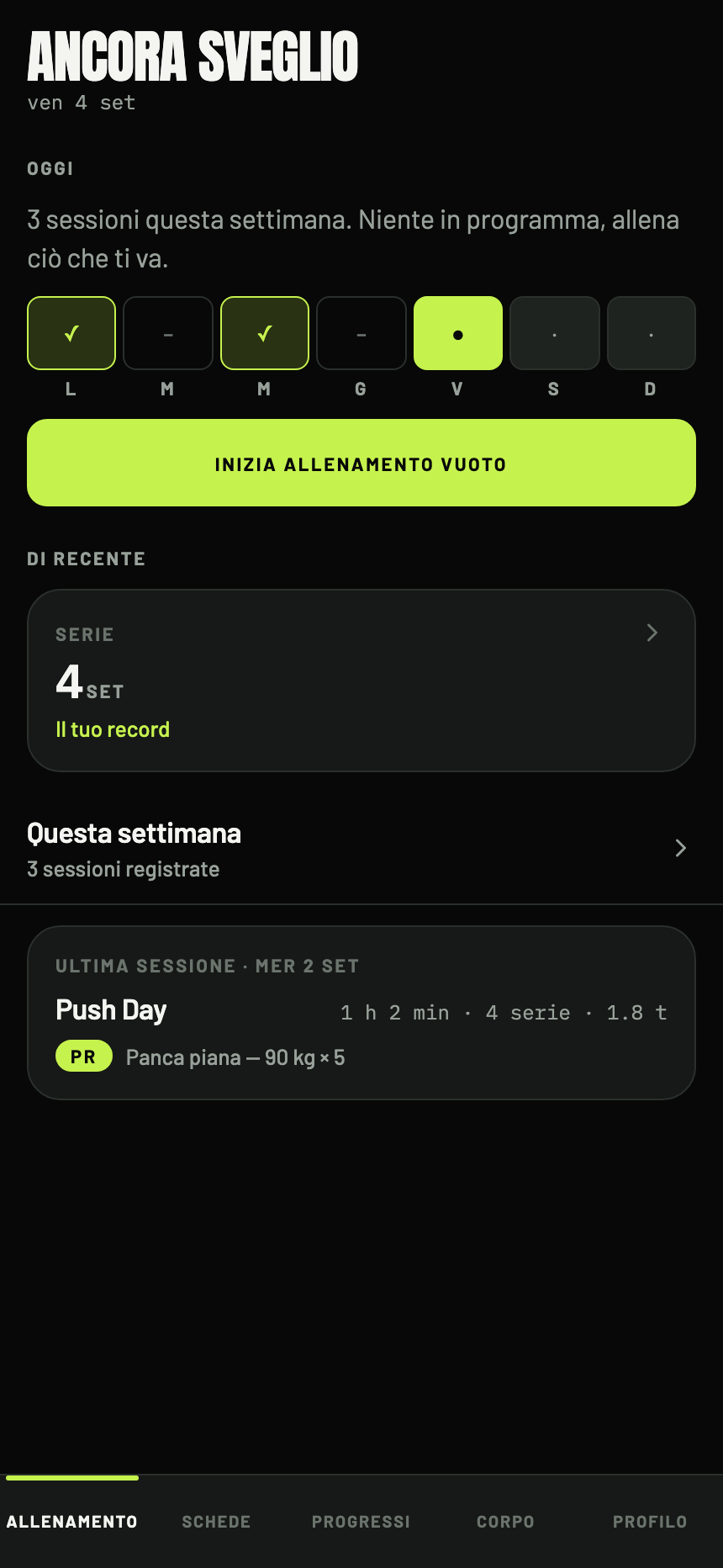 The home screen with the same week of training, in it.